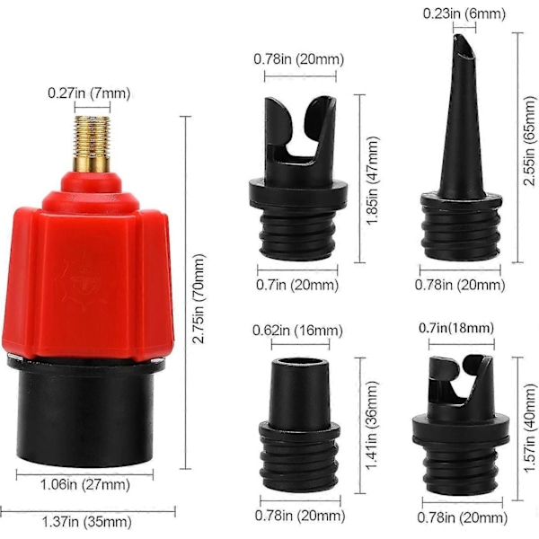 Oppustelig SUP Pumpe Adapter Luftpumpe Konverter, 4 Standarder Konventionel Luftventil Tilbehør Til Oppustelig Båd, Stand Up Paddle Board, Oppustelig B