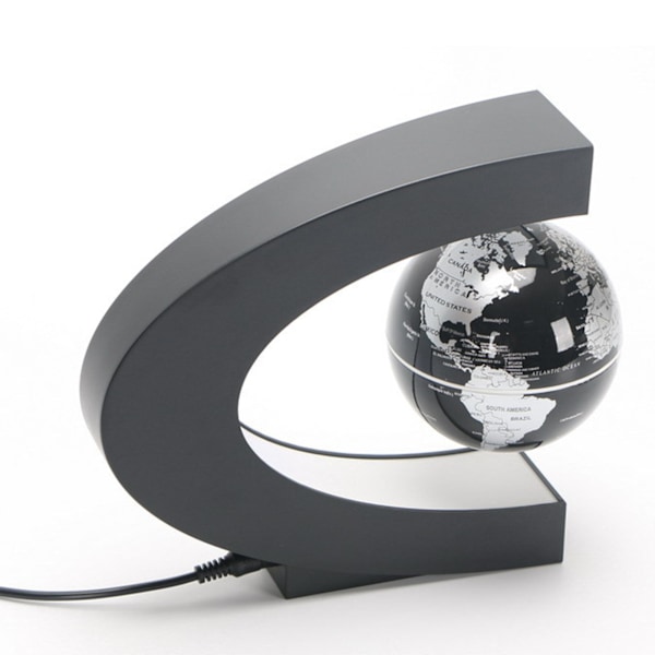 Magnetisk svevende globus C-formet 3 tommers svart frostet LED magnetisk svevende globus kontorborddekorasjon gave US-plugg