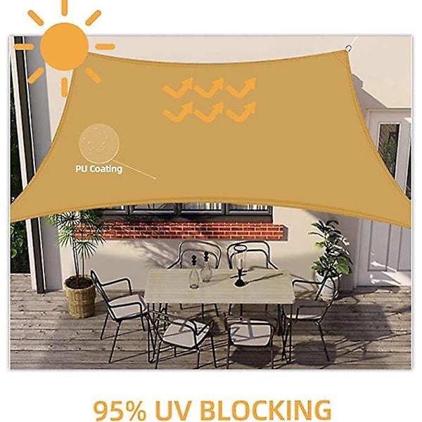 Vattentätt Solsegel 2x3m, Rektangulär Solduk UV-Skydd för Utomhus Trädgård Terrass Balkong