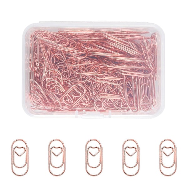 200 stk. hjerteformede papirclips til sortering af papirer (rosaguld)