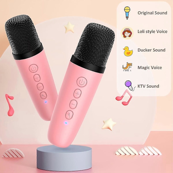 Karaoke Maskine Til Børn Voksne, Bærbar Bluetooth Højttaler Med 2 Mikrofoner Og Rgb Lys, Understøtter Tf/aux Input/sjov Magisk Stemme Juni 6.15 Pink
