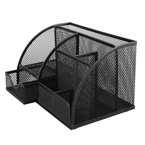 Mesh Office Desktop Organizer Monitoiminen metallinen 7 lokeroa kynäpidike mustalla laatikolla
