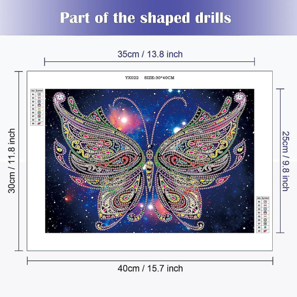 Farverig sommerfugl 5D specialformet diamantmalerisæt - 30x40 cm krystalrhinsten rund bor til hjemmets vægdekoration