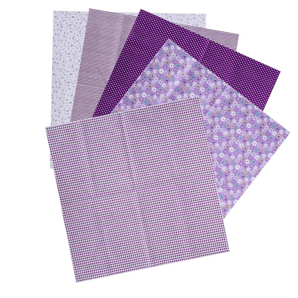 2 sett bomullsstoff vanlig vev trykk stoff DIY sying quilting patchwork 5 farger 50x50cm (lilla)