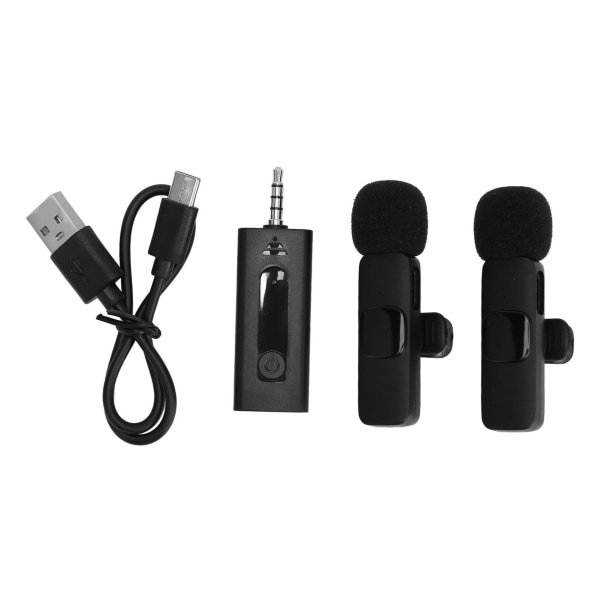 Trådlös Lavalier Lapel Microphone 1 för 2 3,5 mm automatisk brusreducerande clip On Mic för livestreaming