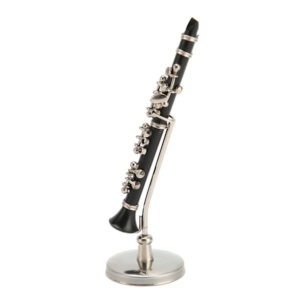 Miniatyrklarinettkopia med stativ och case Minimusikinstrument Modell Dockhusdekoration 3,1 tum