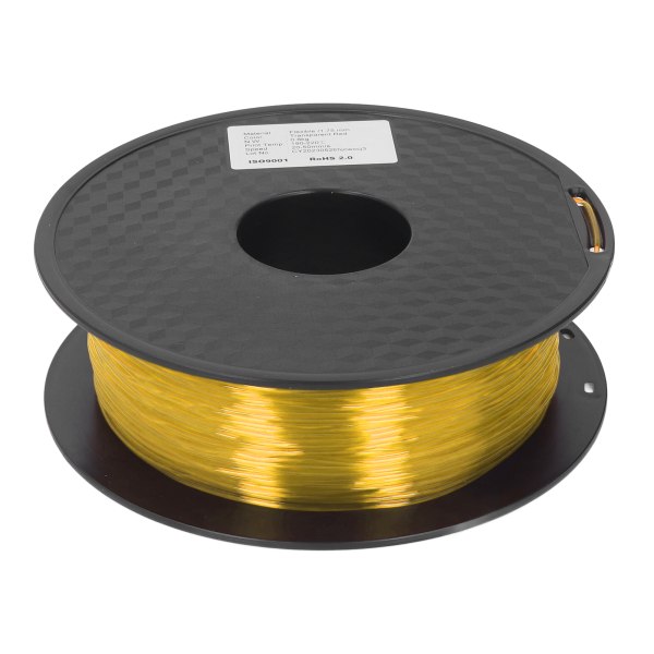 TPU-filamentti 1,75 mm 1 kg:n nippu, tukkeutumaton, joustava FDM 3D-tulostinmateriaali, läpinäkyvä keltainen