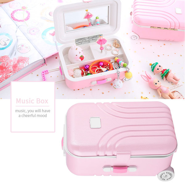 Pige Sød Pink Kuffert Model Mini Musikæske Smykkeetui Craft Gift Kid Legetøj