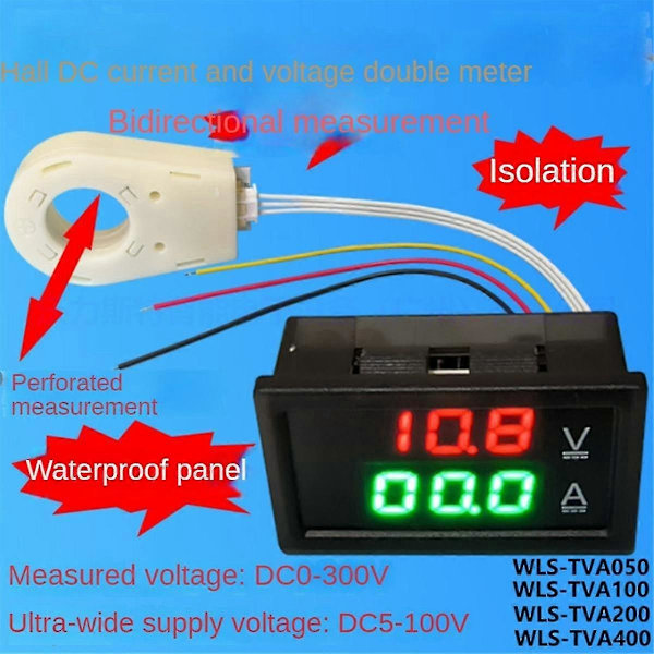 Hall Amperemeter Voltmeter DC 0-300V 400A Batteriövervakare LED Digital Ström Spänningsmätare 12V 24V 36V