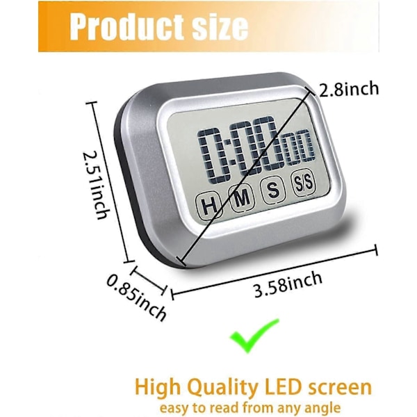 Lämplig Digital Kökstimer Touchskärm Matlagning, Magnetisk Nedräkningstimer, Hög Volym, Stor LED-Display
