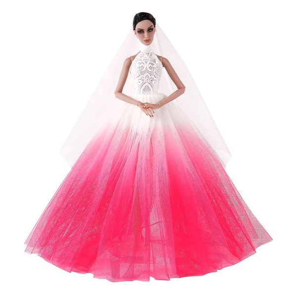Barbie Doll Gradient Powder Brudekjole Outfit og tilbehør til 11,5 tommer pigedukke
