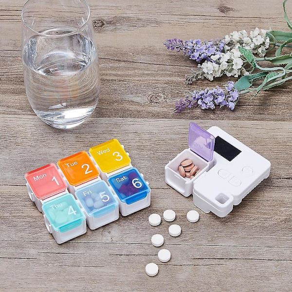 Digital Veckovis Pillerrulle med AM PM Alarm Påminnelse Bärbar 7-Dagar Resa Dispenser Två Stycken