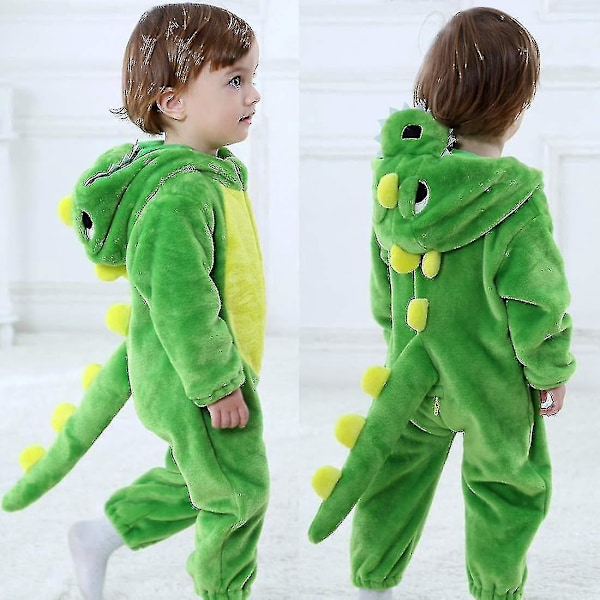 Dinosaur Onesie med hette for barn | Søt dyrekostyme til Halloween | 12-18 måneder | Grønn