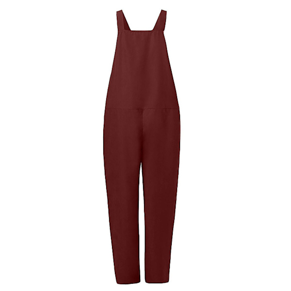 Casual Loose Bomuldslinned Kvinders Overalls Jumpsuit M Rød