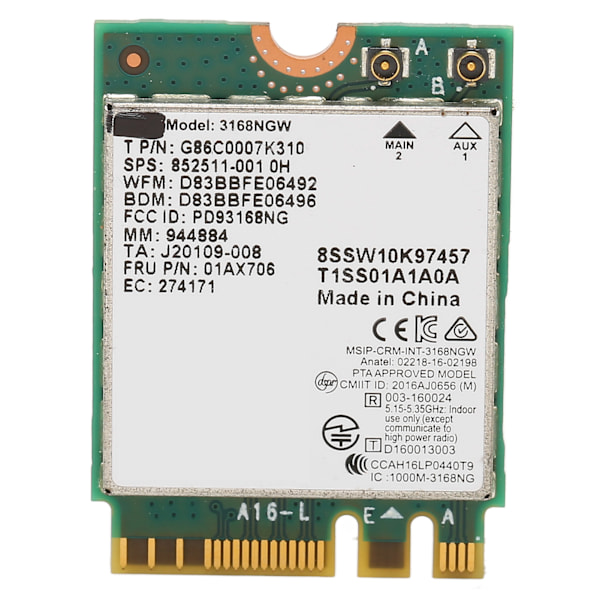 Trådlös modul 3168NGW AC NGFF M.2 2.4G 5G Dubbelfrekvens 600Mbps BT 4.2 WIFI-nätverkskort