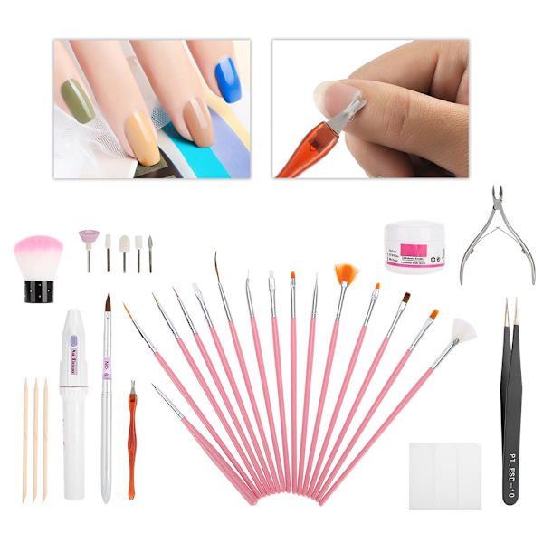 Professionellt nagelkonstverktyg nagelbandstrimningskvarn pusher set gelborstar kit