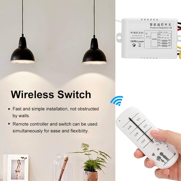 3-vägs trådlös fjärrkontroll Ljusbrytare 220V väggmonterad smart lampa PÅ/AV