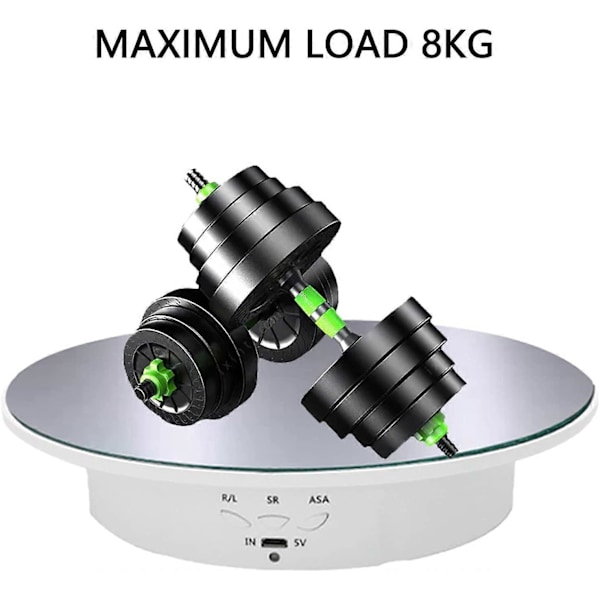 Motoriserat displayställ för skivspelare, 90-180-360 grader, last 8 kg, diameter 20 cm (Vit)