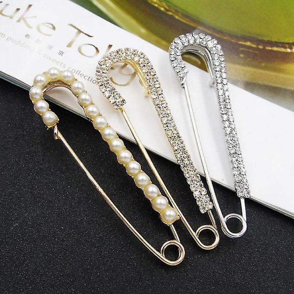 4 Stycken Dam Brosch Tröja Sjal Klämma Faux Kristall Och Pärl Brosch, 2 Stilar Guld, Silver