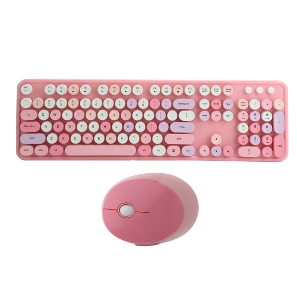 2,4 Ghz:n langaton 104 näppäimen näppäimistö ja set Office Desktop Söpö näppäimistö tietokoneelle (Couleur Rose Mélangée)
