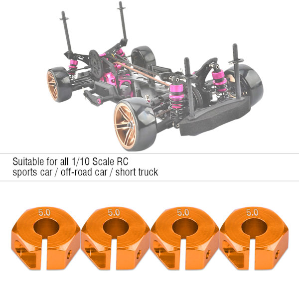12mm Universal Wheel Hex Hub Adapter for HSP Sakura 1/10 Scale RC Car (5mm, Golden orange)