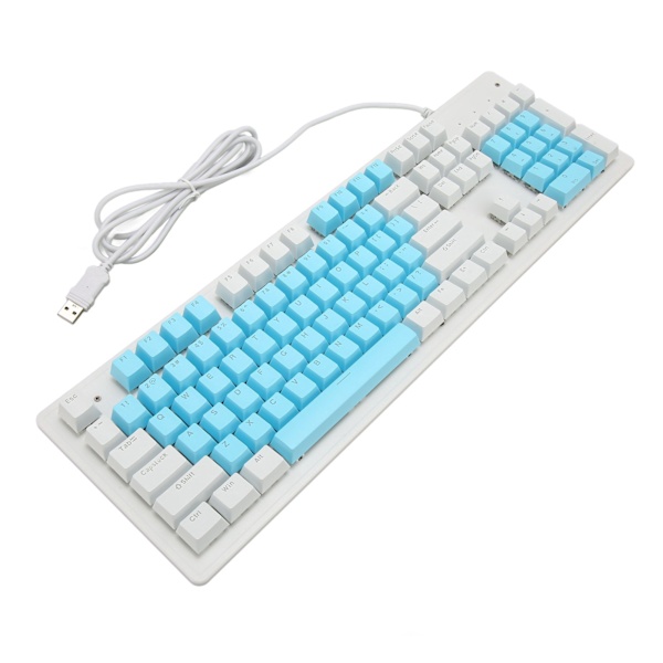 Speltangentbord USB 104 tangenter mekanisk brytare RGB bakgrundsbelyst 4,9 fot kabel trådbundet tangentbord för stationär bärbar dator brun brytare (blå vita tangentbord)
