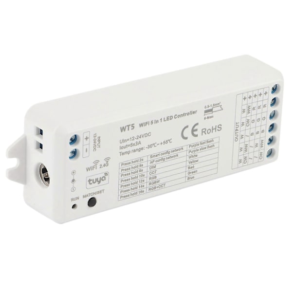 Tuya LED Controller 5 i 1 Dimmer CCT RGB RGBW RGBWW RGBCCT Strip Smart Life Wifi 2.4G RF Fjernbetjening Co