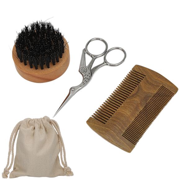 Mustache Styling Kit Skægbørste Træskægskam Mustachesaks Skægplejesæt