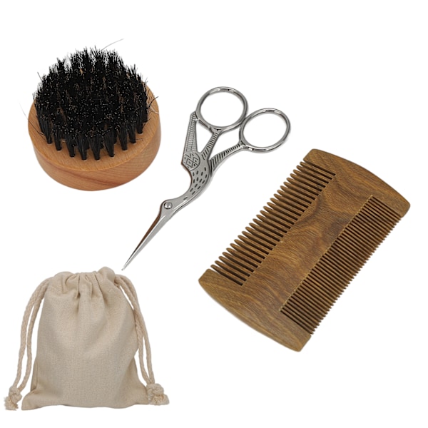 Mustache Styling Kit Skjeggbørste Tre Skjeggkam Mustache Saks Skjeggpleie Kit