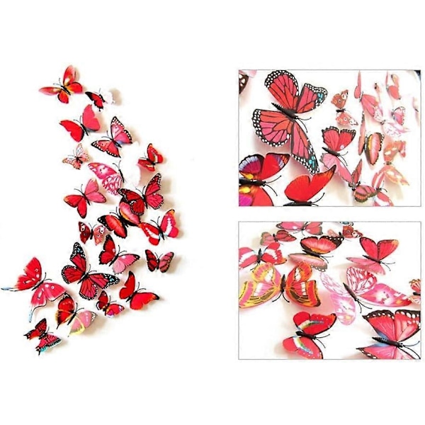 72 stk. 3D Sommerfugl Veggklistremerker, Enkeltlags Vinge Sommerfugl Kunst Dekor Dekaler med Magnet og Dobbeltsidig Lim for Rom Hjem Barnerom Dekor (6 F