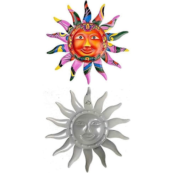 Metall Väggkonst 32,5 cm Metall Sol Väggkonst Dekor, Handmålad Metall Väggdekor