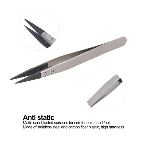 Pinsett med spiss spiss - antistatisk, høy hardhet, presis karbonfiberplast - for halvledermikroelektronikk (1 stk)