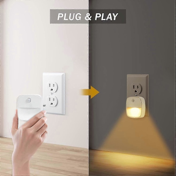 Nattlampa för Barn [2 stycken] Elektrisk Nattlampa med Skymningssensor, Konstant & Automatiskt Belysningsläge - Varmvit_SZXM