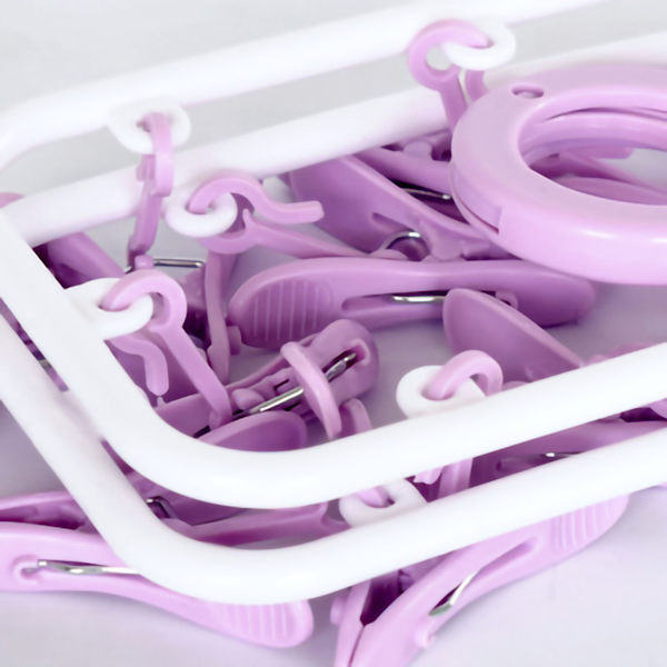 Tørreclipsstativ Plast Foldbar vindtæt skridsikre undertøjsstrømpeophæng med 12 klips til hjemmet Nordic Purple