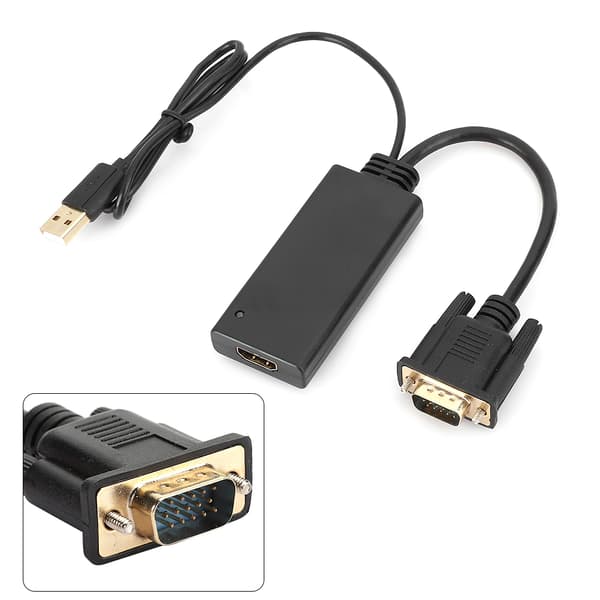 ABS Sort VGA til HDMI-konverter USB med lydskifteradapter til computer PC bærbar DVD Sort