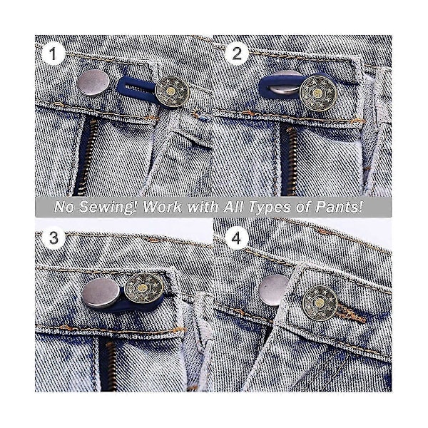Knappeforlengere kompatible med jeans, 6 størrelser bukseknapp linningforlenger, fleksibel justerbar elastisk midje