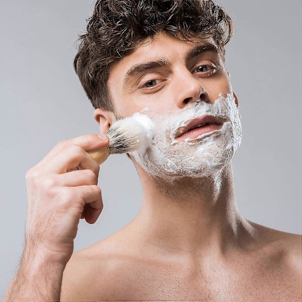 Barberkostsett Nylon Barberkost Trehåndtak og Barberkostholder i Rustfritt Stål med