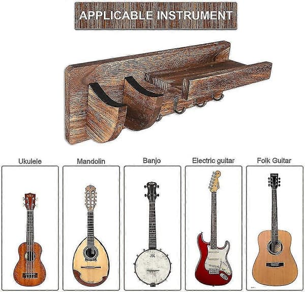 Gitarrvägghylla Trägitarrhållare Gitarrställ Vägg Med 3 Krokar