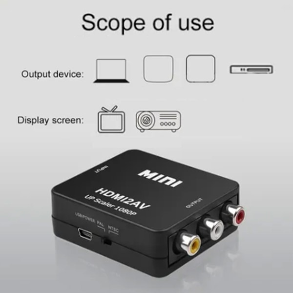 Mini AV till HD Multimedia Interface-omvandlare Micro HD till AV-adapter HD-videokonverterbox Plug and Play