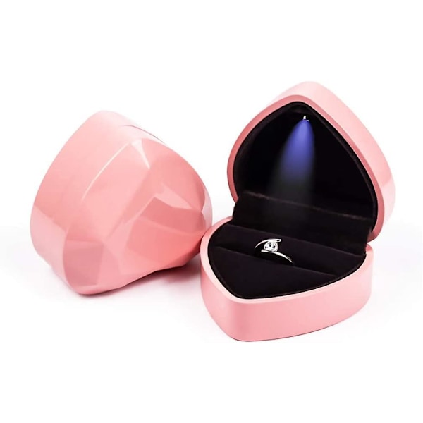 Velvet Ringæske Med LED Lys Velvet Ringæske Hjerteformet Smykkeskrin Til Bryllupsforlovelse Frieri (pink)