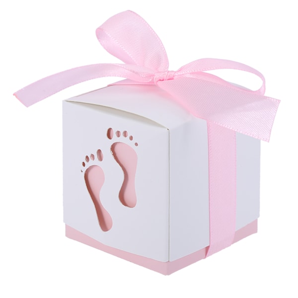 50 st söta baby footprint pappersgodisbox bröllop baby shower present godisbox (rosa)