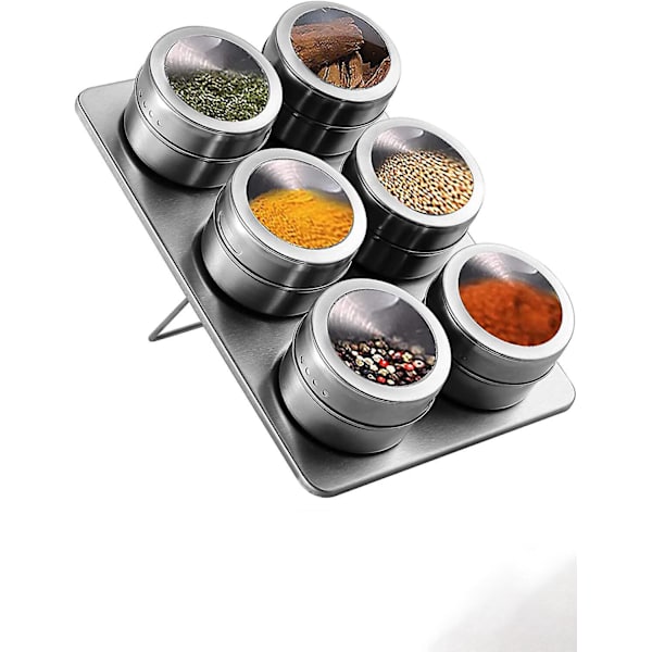 Magnetiska kryddburkar - Set om 6, 100 ml rostfria kryddburkar för salt, peppar och grillkryddor i köket
