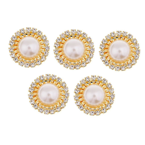 5 Stycken Flerfärgade Flatback Rhinestone Knapp Klädsel Utsmyckningar Guld