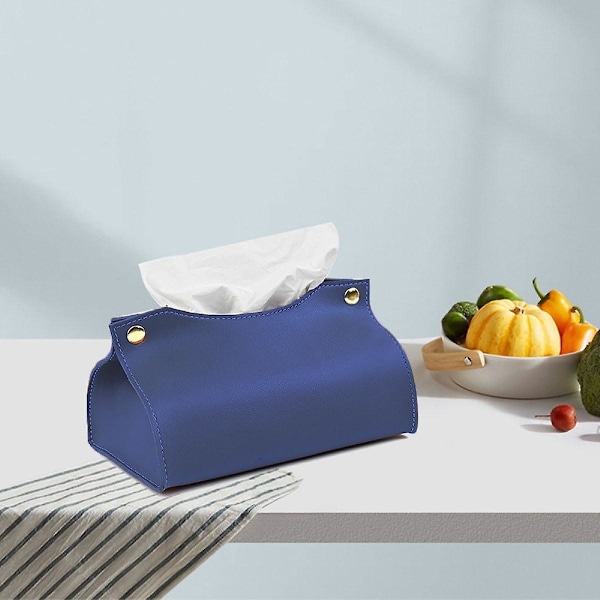 Tissuebox i läder, Servetthållare, Tissue Dispensers, Tissuebox i nordisk stil, Vikbar Tissuebox för hemmet, Tissue Dispenser (Blå)
