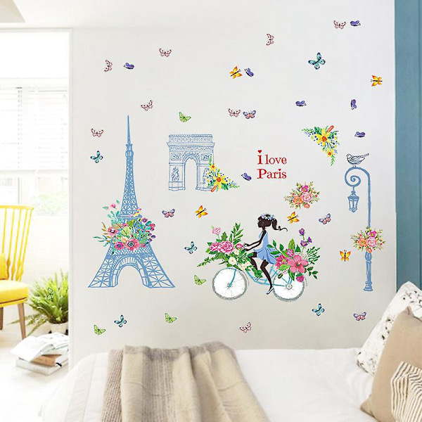 Ett set med Flicka och Paris Väggdekaler Väggdekor Väggdekoration för Sovrum Vardagsrum Kontor
