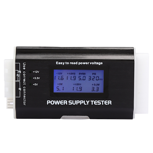 Computer Strømforsyningstester LCD Display Aluminium Legering Support 20/24Pin ATX SATA