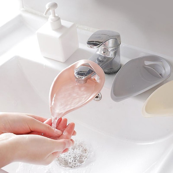Silikonkranförlängare för barn - Set om 3, Badrumsvaskutloppsförlängning för småbarn (Beige, Rosa, Grå)