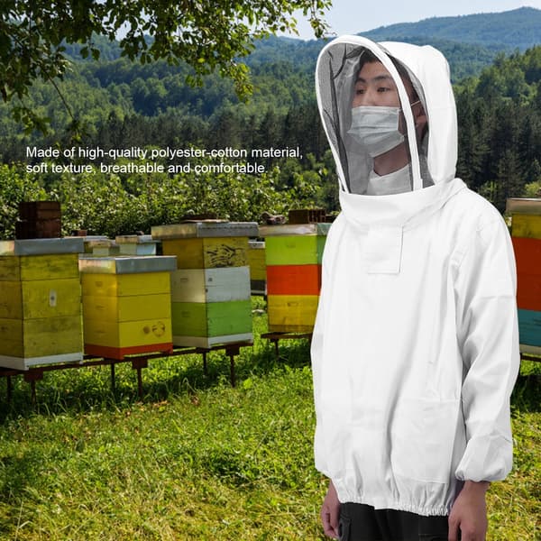 Biodlingsskyddsjacka med dubbla dragkedjor, biodlarutrustning, vit