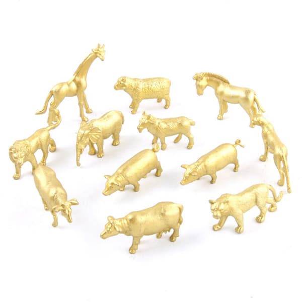 12 sæt guldplastik dyrefigurer jungle vilde dyr modeller mini dyr skrivebordsornament til børn