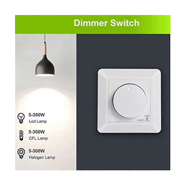 LED Dimmer Bryter, Innfelt Dimmer kompatibel med Dimmbare LED og Halogen, 5-300 W Dimmer Bryter LED, Ph